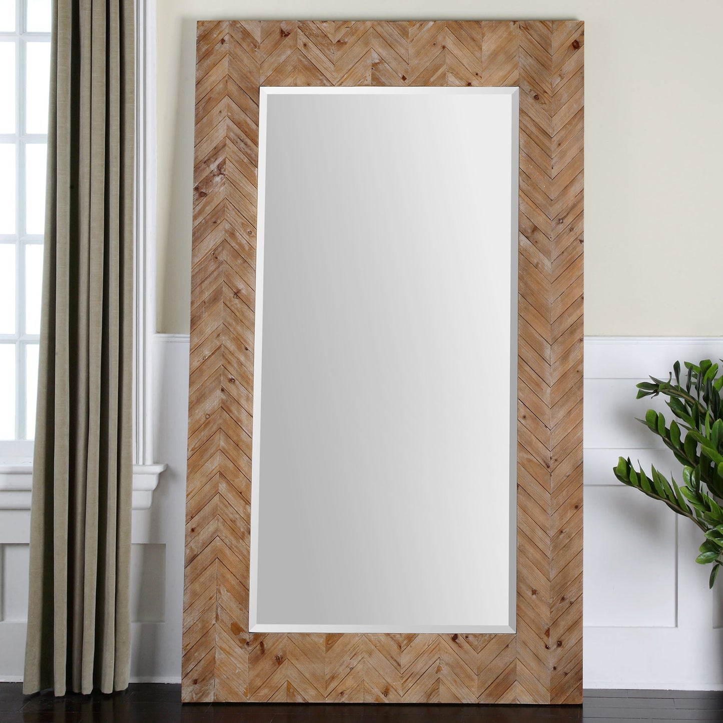 002 S-251719 | Lifestyle | Demetria Oversized Wooden Mirror by Uttermost. Made from fir, mdf, glass in a cottage & farmhouse style.