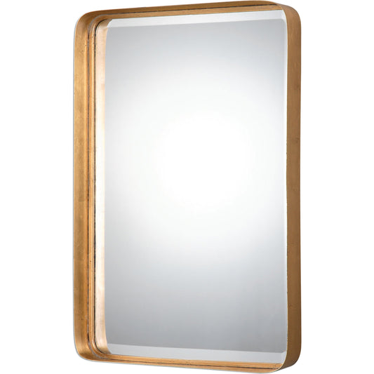 Crofton Vanity Mirror by Uttermost in gold. Made from metal in a modern style.