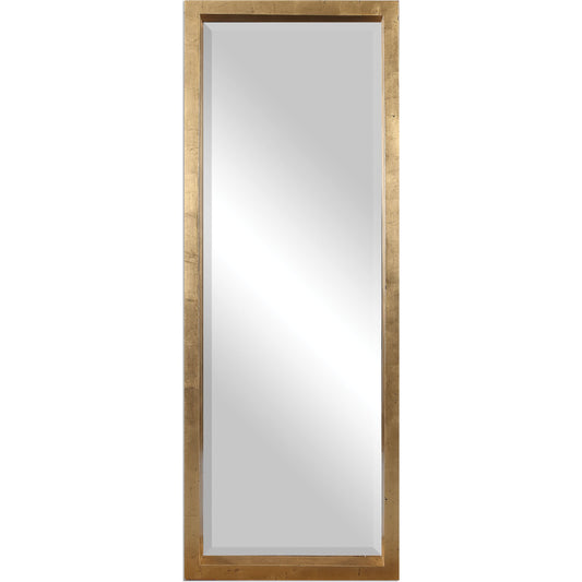 Edmonton Gold Leaner Mirror by Uttermost in gold. Made from pine in a modern style.