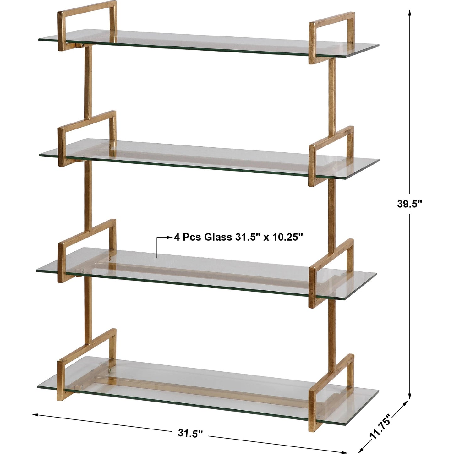 004 S-251582 | Additional Silo | Auley Wall Shelf by Uttermost in gold. Made from iron, tempered glass in a modern style.