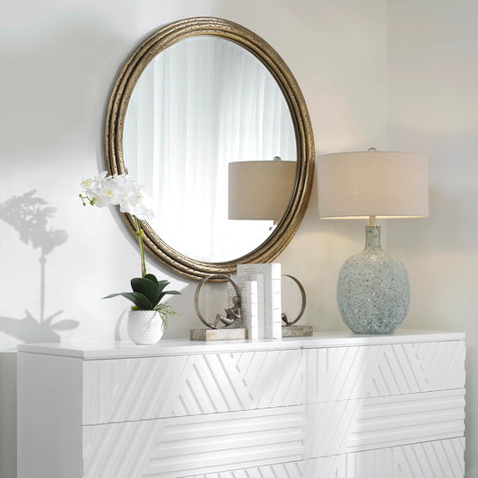 Spera Mirror by Uttermost in gold. Made from iron, mdf, mirror in a modern style.