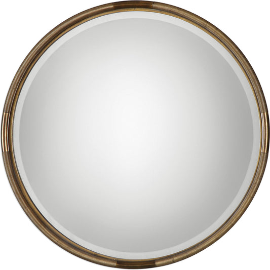 Finnick Iron Coil Round Mirror by Uttermost in iron. Made from metal, glass, mdf in a modern style.