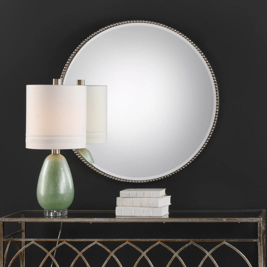 Stefania Beaded Round Mirror by Uttermost. Made from mirror, mdf, iron in a modern style.