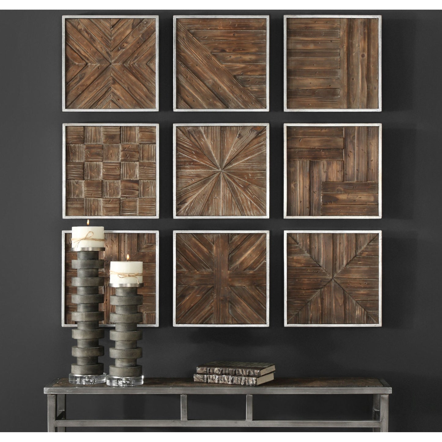 003 S-251621 | Lifestyle | Bryndle Rustic Wooden Squares (Set of 9) by Uttermost. Made from fir, mdf in a eclectic & global style.