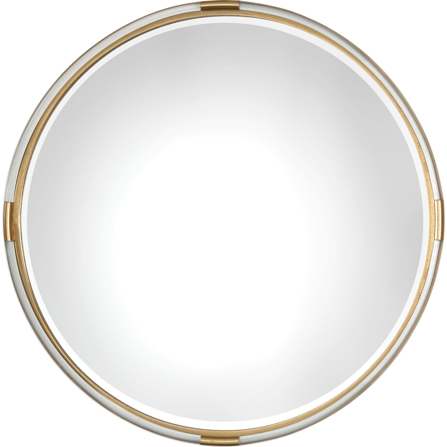 001 S-251936 | Primary Silo | Mackai Round Mirror by Uttermost in gold. Made from mdf, glass, iron, acrylic in a modern style.