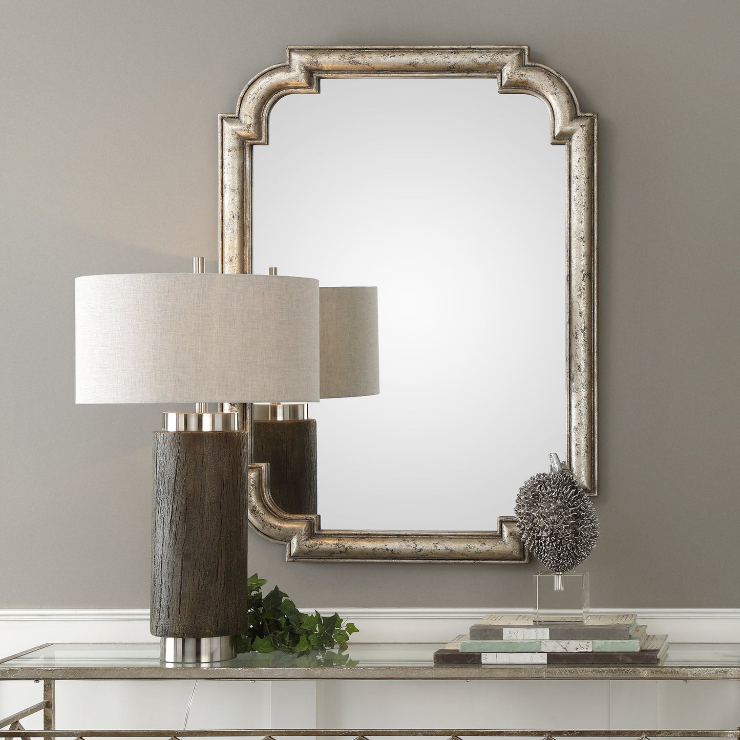 003 S-328780 | Lifestyle | Calanna Mirror by Uttermost in silver. Made from mdf, mirror in a traditional style.