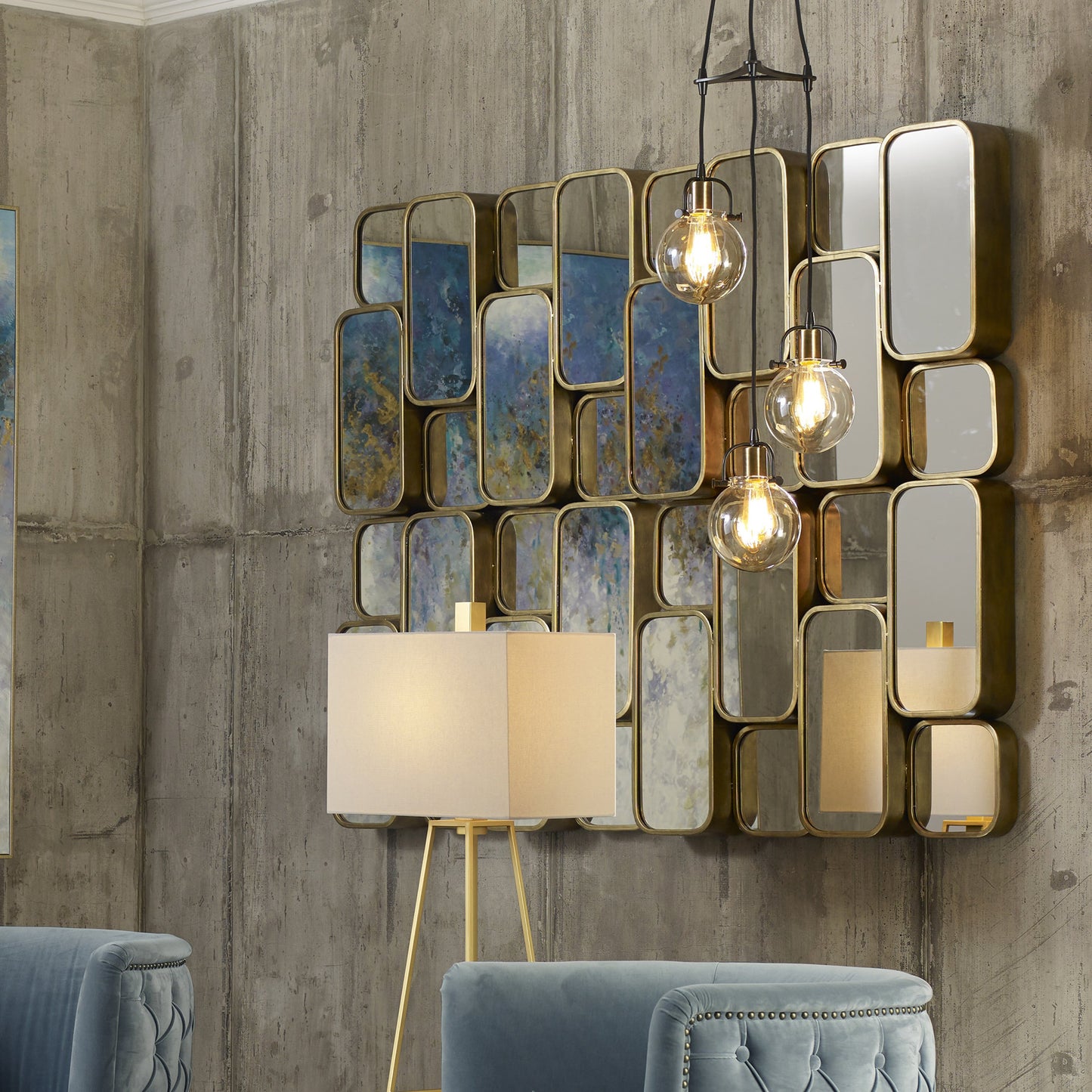 003 S-328818 | Lifestyle | Canute Mirror by Uttermost in gold. Made from mirror, mdf, iron in a modern style.