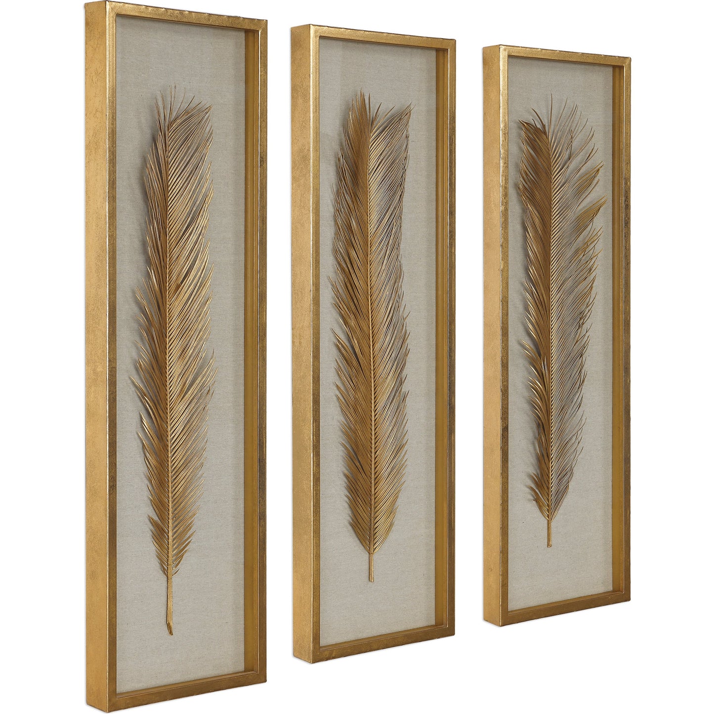 005 S-338647 | Additional Silo | Palma Gold Leaf Shadow Box by Uttermost in gold. Made from mdf, glass, plastic, linen in a modern style.