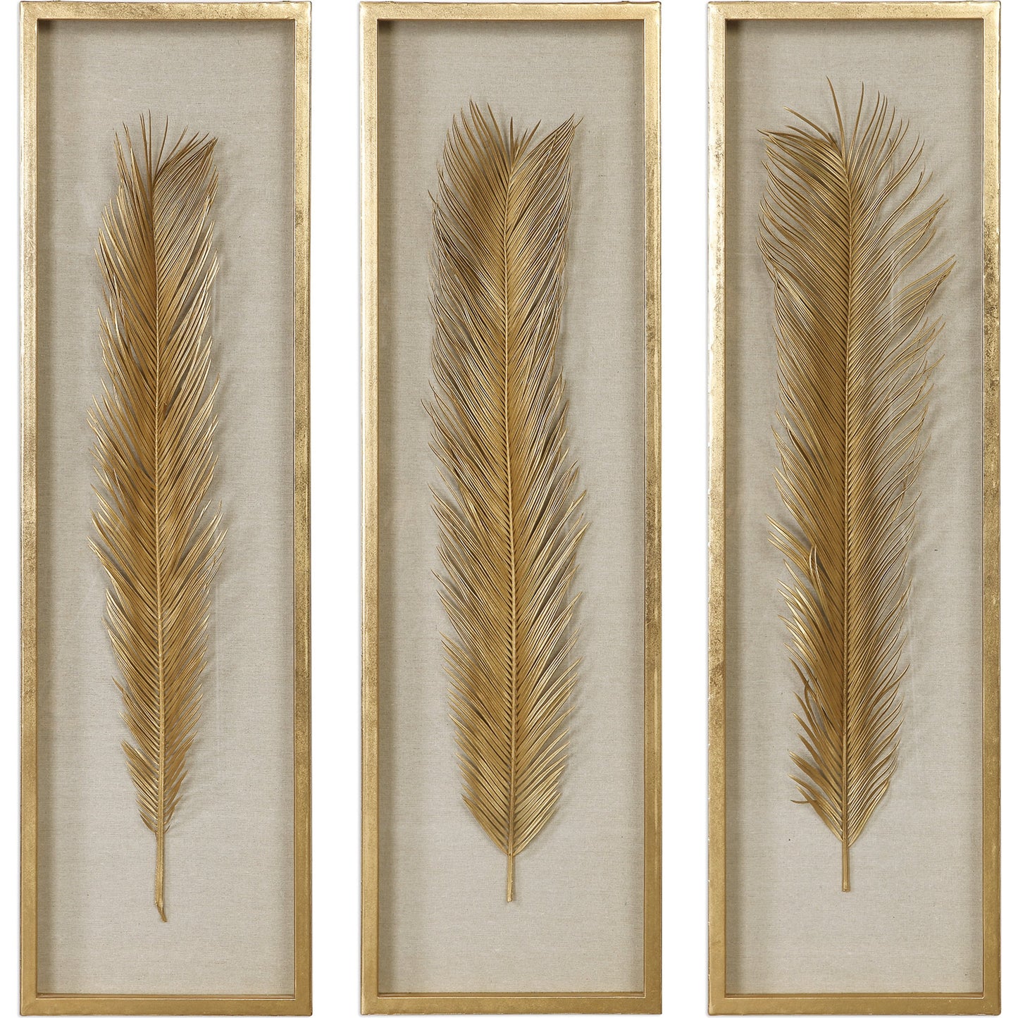 001 S-338647 | Additional Silo | Palma Gold Leaf Shadow Box by Uttermost in gold. Made from mdf, glass, plastic, linen in a modern style.