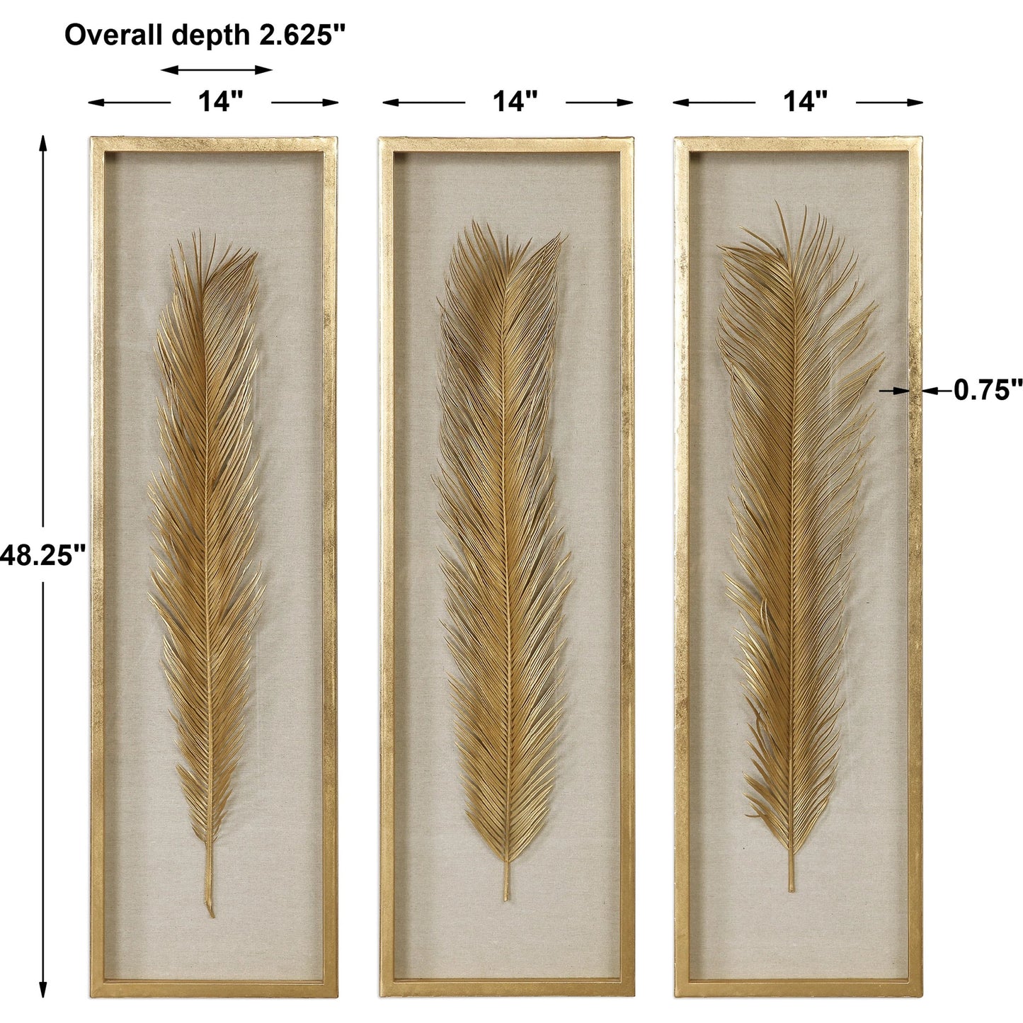 006 S-338647 | Additional Silo | Palma Gold Leaf Shadow Box by Uttermost in gold. Made from mdf, glass, plastic, linen in a modern style.