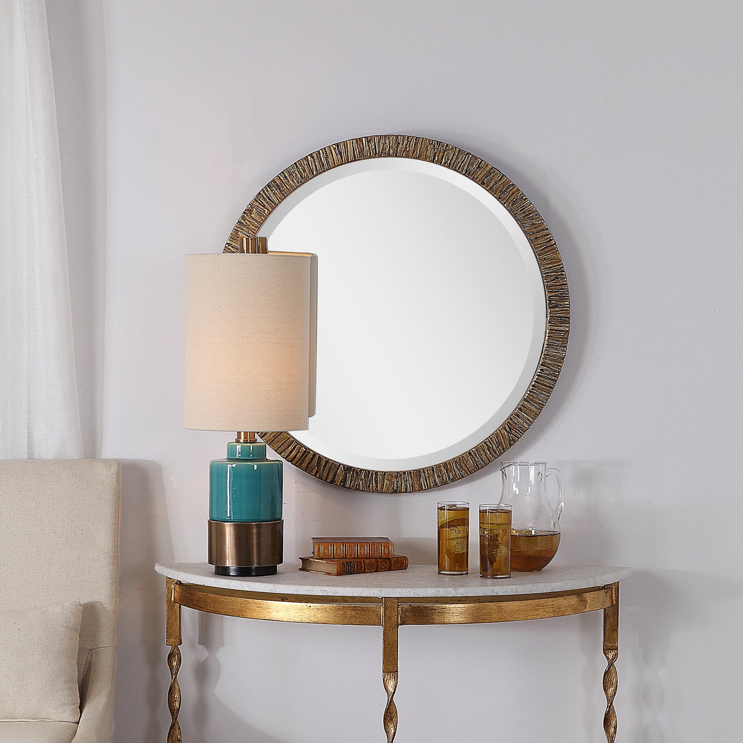003 S-338660 | Lifestyle | Wayde Mirror by Uttermost in gold. Made from bark, glass, mdf in a eclectic & global style.