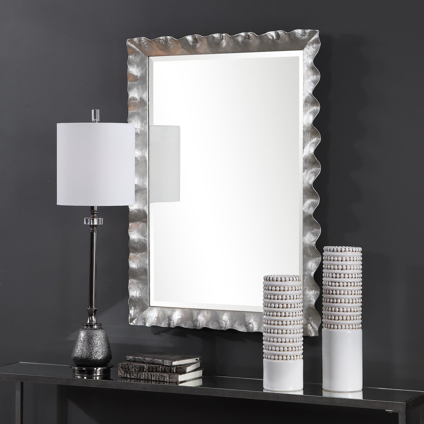 003 SR-388916 | Lifestyle | Haya Vanity Mirror by Uttermost in silver. Made from mirror, iron, mdf in a transitional style.