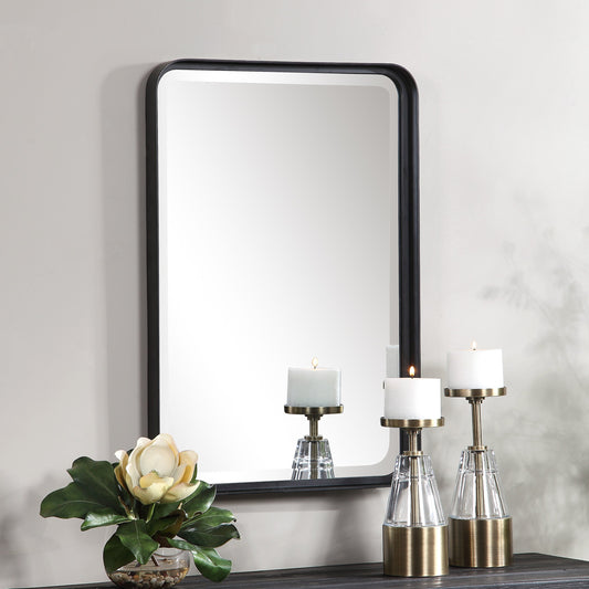 Croften Vanity Mirror by Uttermost in black. Made from mirror, iron, mdf in a modern style.