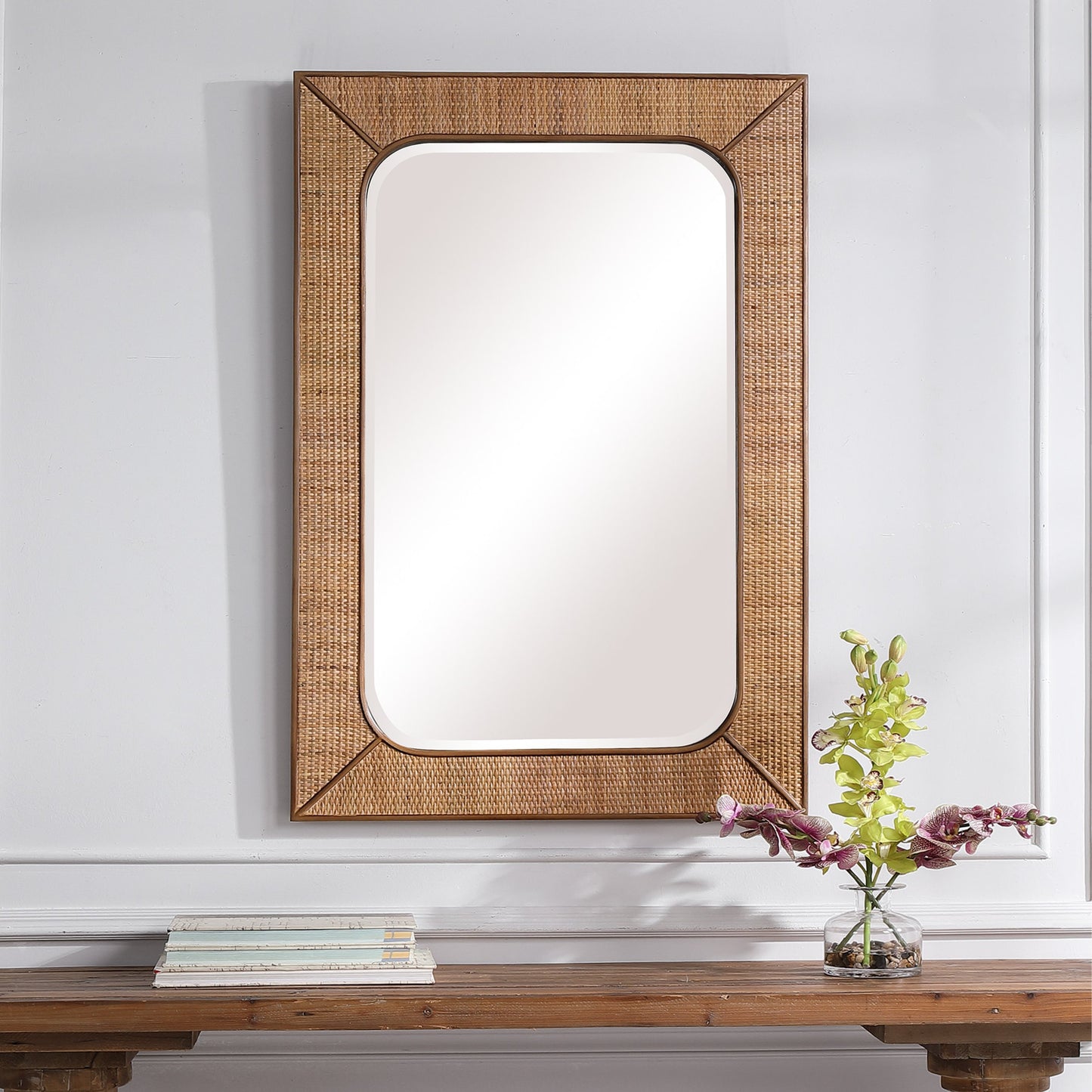 003 SR-897296 | Lifestyle | Tahiti Rattan Mirror by Uttermost. Made from fir wood, mdf, rattan, mirror in a eclectic & global style.