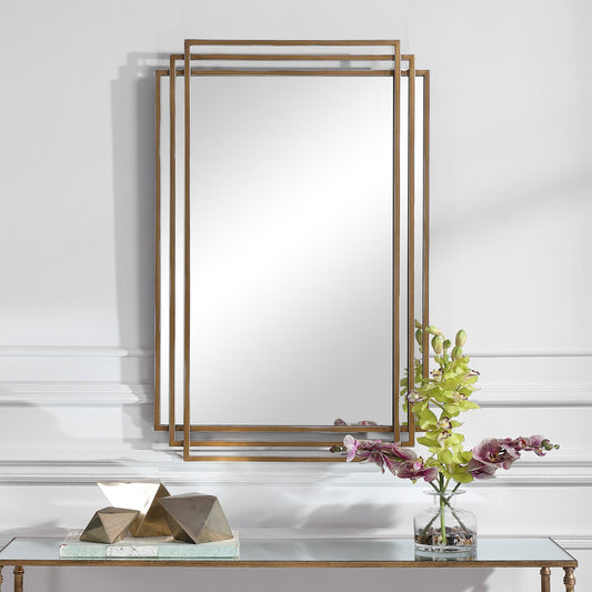 Amherst Brushed Mirror by Uttermost in gold. Made from iron, mdf, mirror in a transitional style.