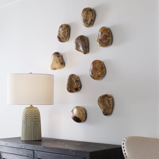 Pebbles Wall Decor by Uttermost. Made from tamarind wood in a modern style.