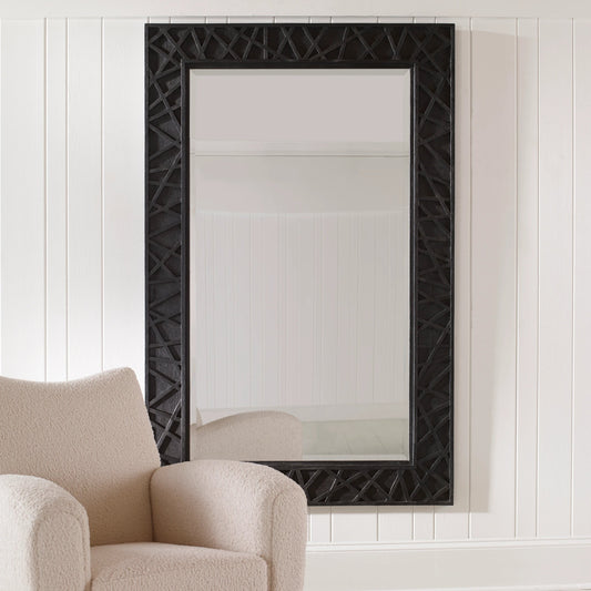 Everest Satin Mirror by Uttermost in black. Made from rubber wood, glass, mdf in a modern style.
