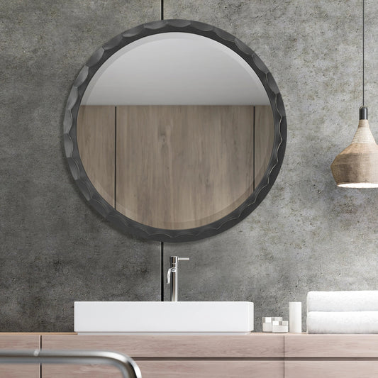 Scalloped Edge Mirror by Uttermost in aged black, silver. Made from mirror, resin, mdf in a modern style.