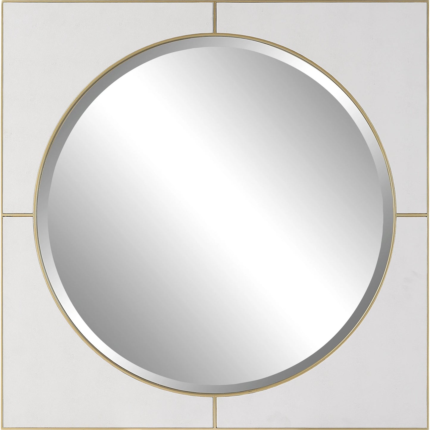 003 SI-1923604 | Additional Silo | Cyprus Square Mirror by Uttermost in gold. Made from mirror, mdf, pu leather in a modern style.