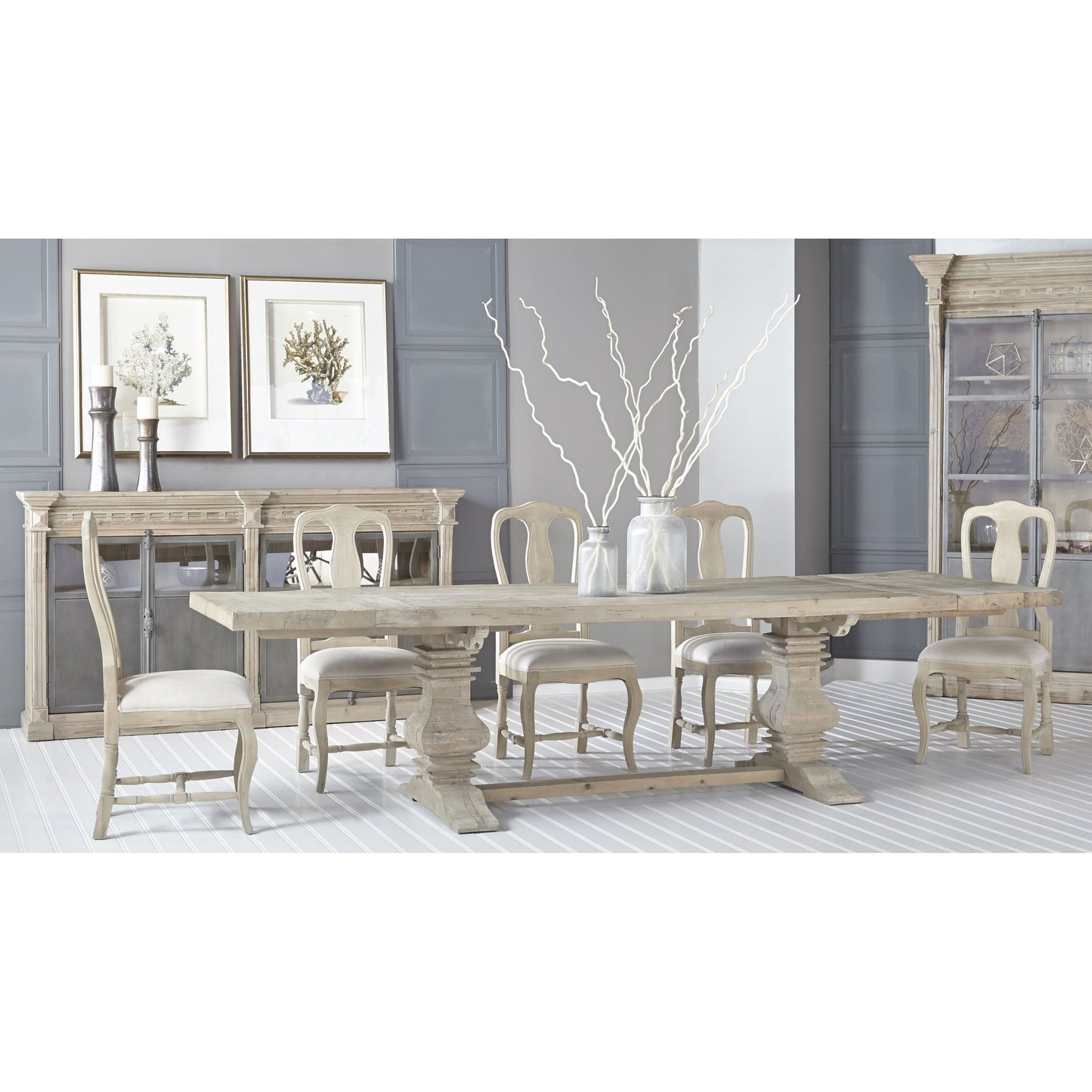 017 SR-387392 | Lifestyle | Monastery Dining Table by Essentials For Living in smoke gray pine. Made from reclaimed pine, reclaimed birch in a cottage & farmhouse style.