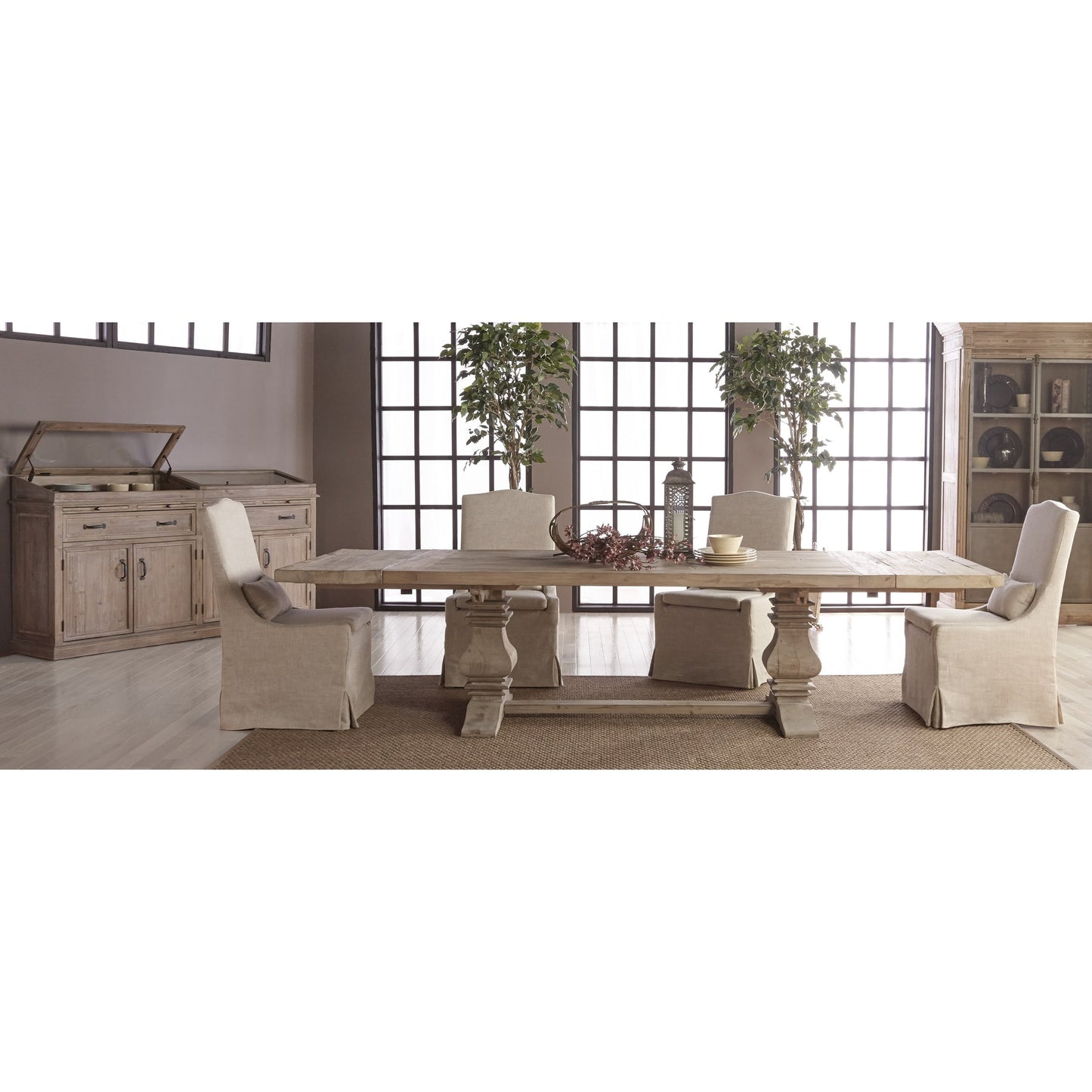 018 SR-387392 | Lifestyle | Monastery Dining Table by Essentials For Living in smoke gray pine. Made from reclaimed pine, reclaimed birch in a cottage & farmhouse style.