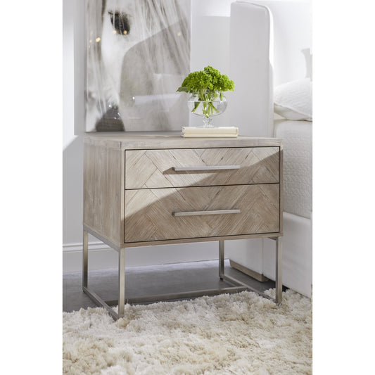 Mosaic Nightstand by Essentials For Living in natural gray, brushed stainless steel. Made from wood in a modern style.