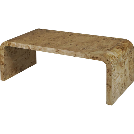 Burlwood Waterfall Coffee Table by Worlds Away in brown. Made from hardwood solids, mdf, veneer in a modern style.