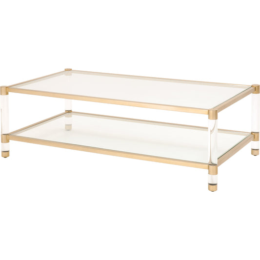 Nouveau Coffee Table by Essentials For Living in brass, clear. Made from metal, acrylic, glass in a transitional style.