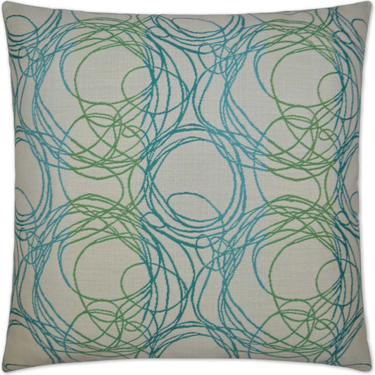 Boomerang Swirl Pillow by DV Kap Home in lagoon. Made from 100% solution dyed acrylic in a modern style.