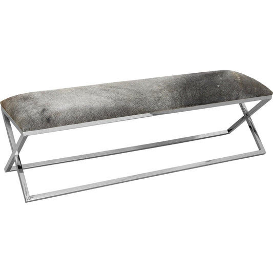 Rossi Bench by Moe's Home Collection in gray. Made from stainless steel frame, cowhide, plywood, foam, top grain leather in a modern style.