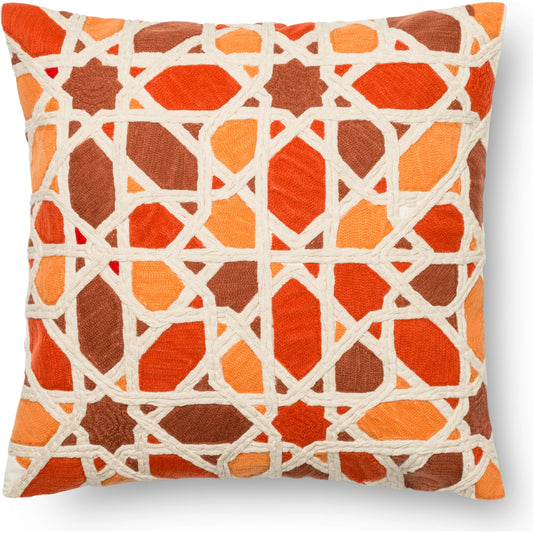 P0301 Pillow by Loloi in orange, red. Made from 100% cotton in a modern style.