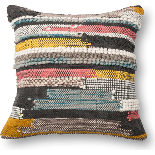 P0094 Pillow by Loloi in multi. Made from 60% wool, 30% cotton, 10% hosery chindi in a eclectic & global style.