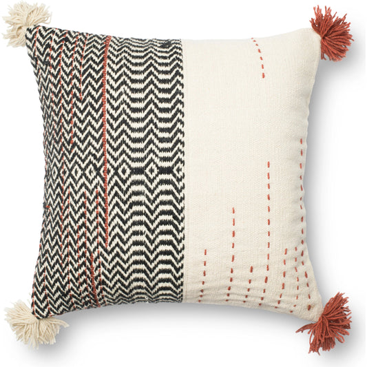 001 O-LOLOI-DSETP0227BLIVPIL3,O-LOLOI-PSETP0227BLIVPIL3 | Primary Silo | Scratch Pillow by Loloi in black, ivory. Made from 50% wool, 50% cotton in a rustic style.