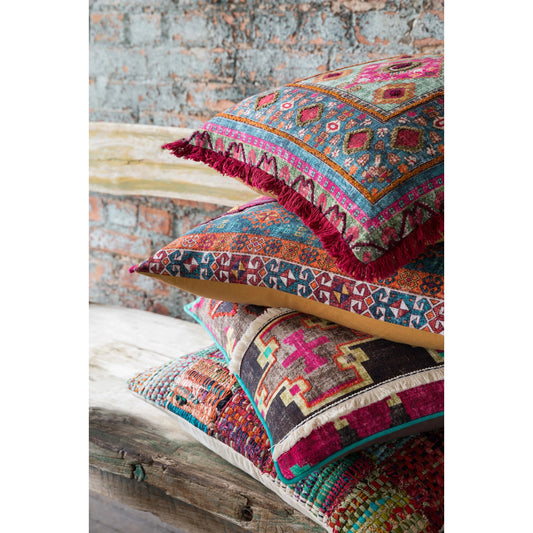 Multi Weave Pillow by Loloi in red, multi. Made from wool, viscose, cotton in a modern style.