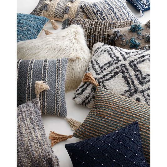 P0711 Pillow by Loloi in charcoal, white. Made from polyester, cotton in a eclectic & global style.