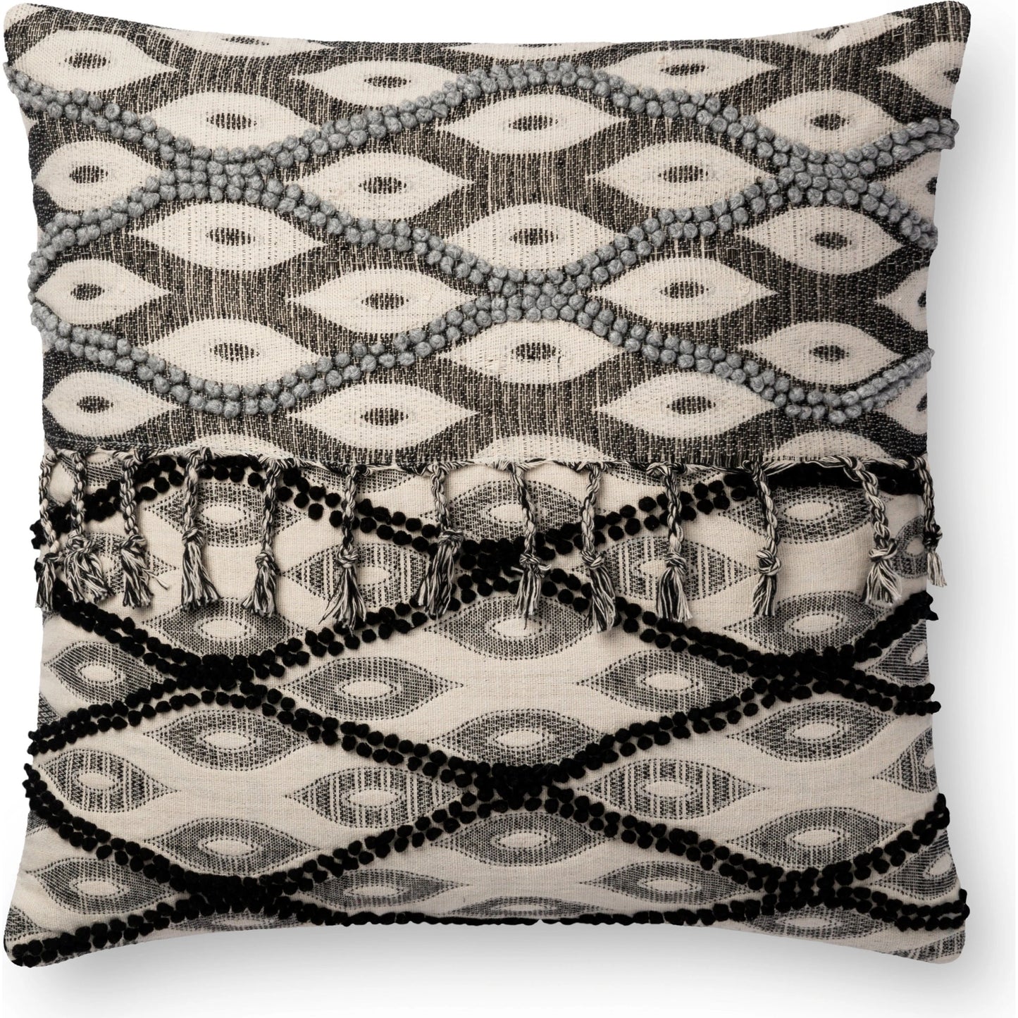 001 SR-825777,SR-825778 | Primary Silo | P0698 Pillow by Loloi in black, white. Made from cotton, polyester, acrylic in a eclectic & global style.