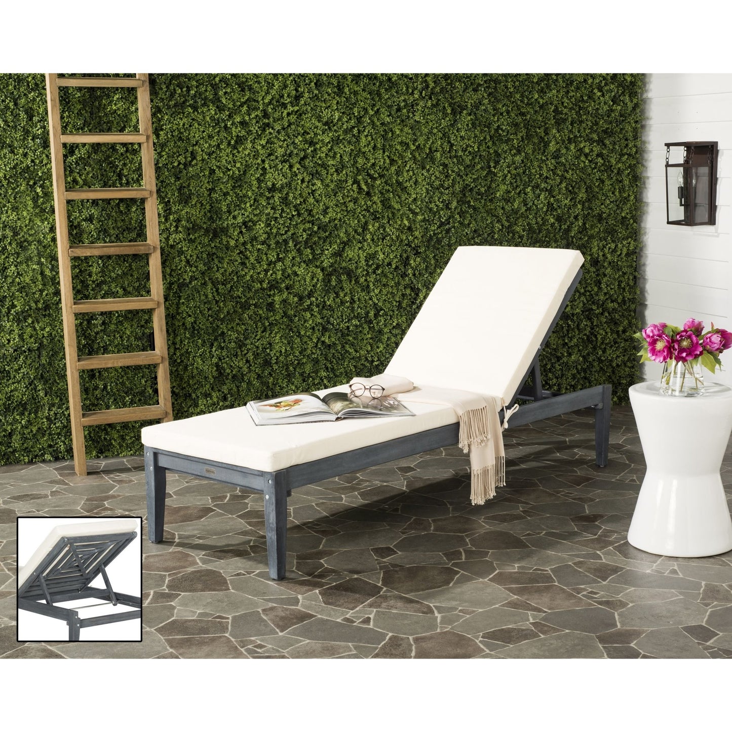 011 O-SAFAVIEH-PAT6730B | Lifestyle | Sweetwater Sunlounger by HedgeApple Essentials. Made from acacia in a modern style.