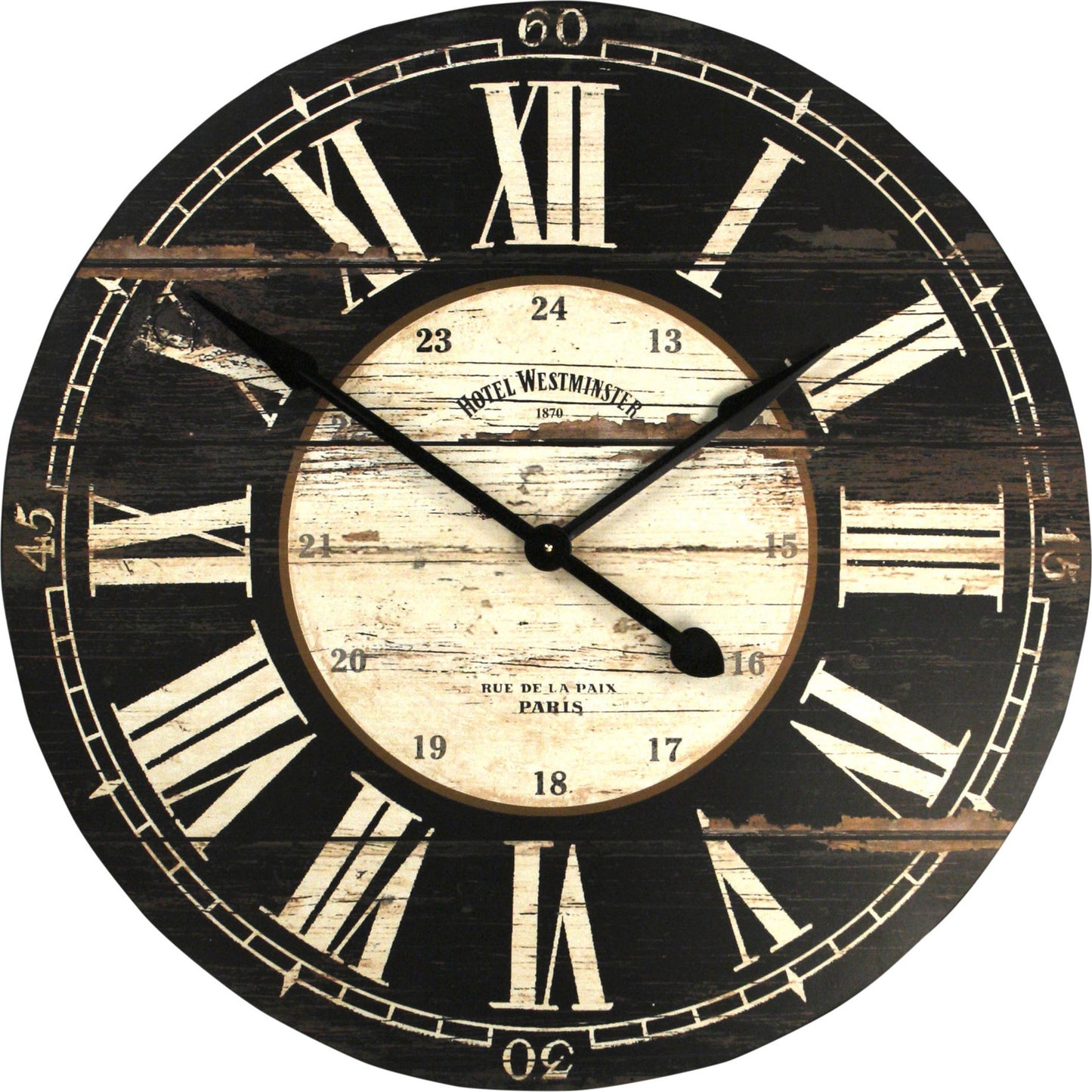 001 S-338545 | Additional Silo | Antique Black Wooden Wall Clock by Zentique in antique black and mdf. Made from mdf in a cottage & farmhouse style.