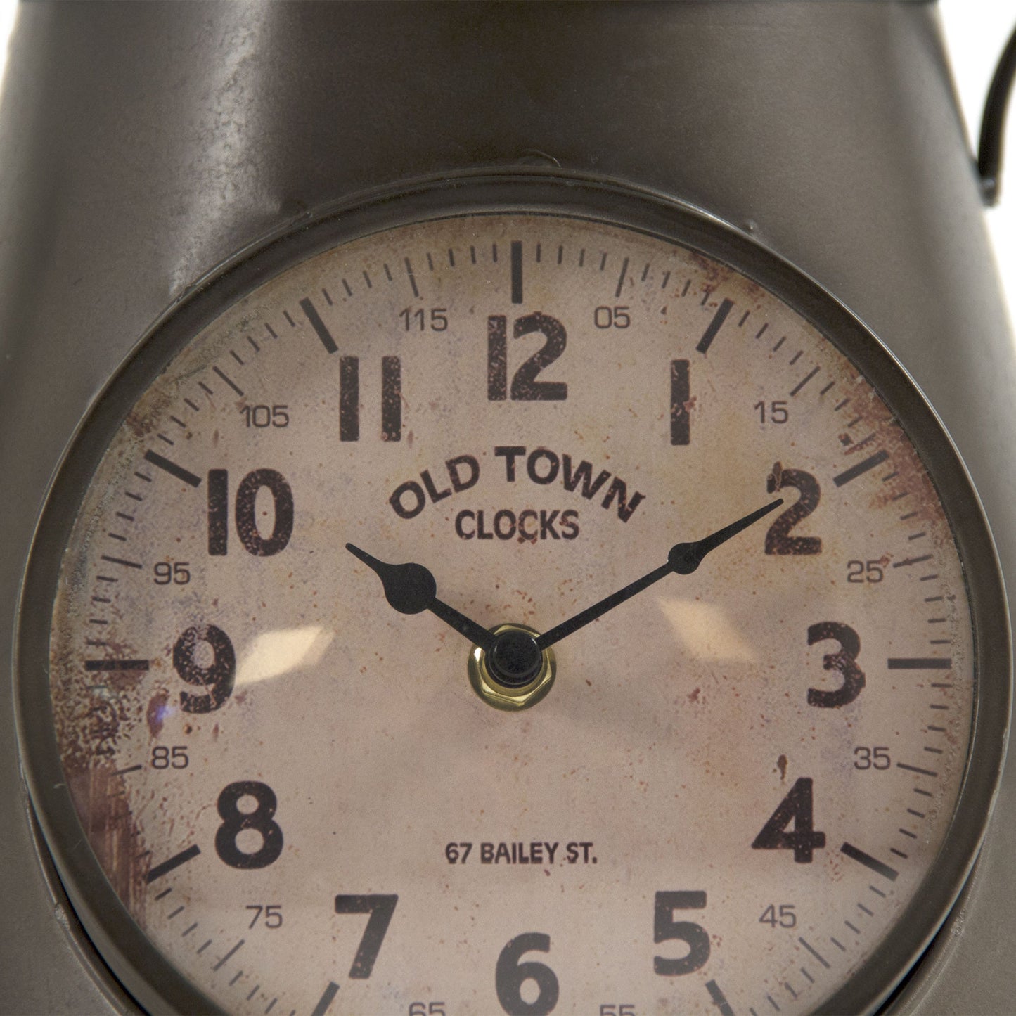 002 S-337382 | Closeup | Iron Pitcher Clock by Zentique in dark gray and iron, plastic. Made from iron, plastic in a rustic style.