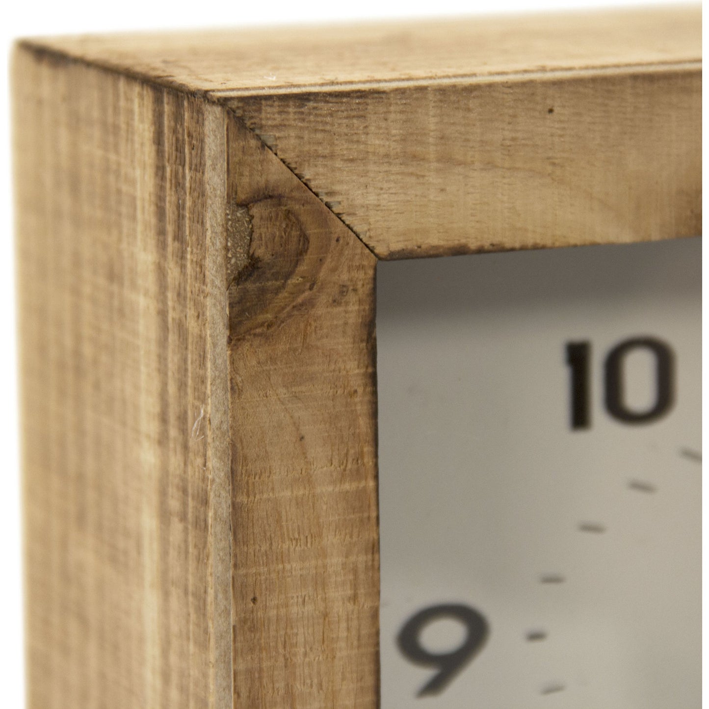 003 S-338543 | Closeup | Wooden Box Clock by Zentique in brown, white and iron, glass, fir. Made from iron, glass, fir wood in a modern style.