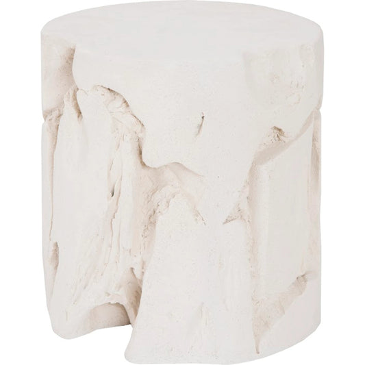 Slice Round White Stone Stool by Phillips Collection in off white and roman stone. Made from resin composite in a modern style.