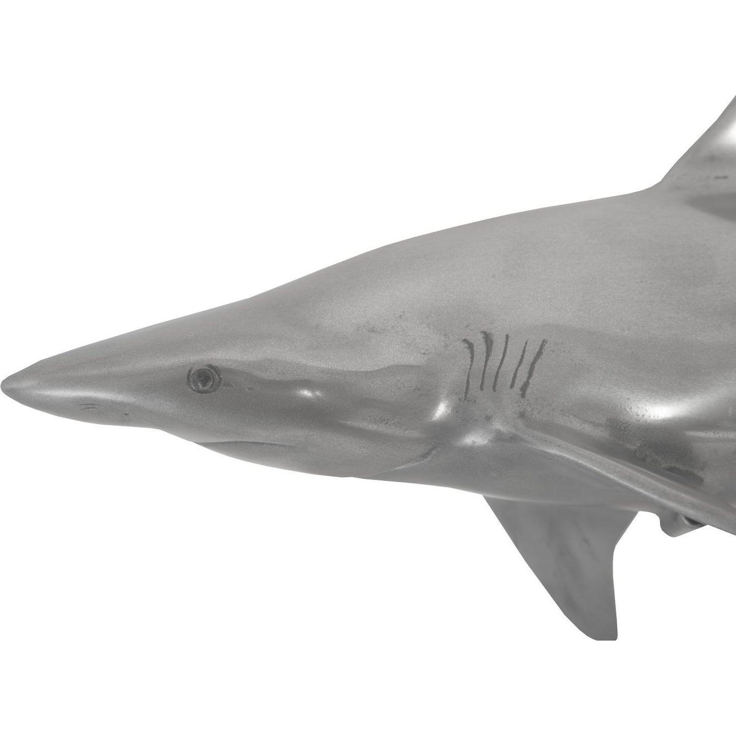 004 SR-821094 | Closeup | Whaler Shark by Phillips Collection in silver. Made from resin in a coastal style.
