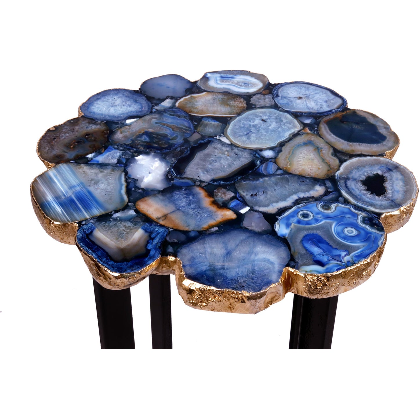 005 SR-757129 | Closeup | Azul Agate Accent Table by Moe's Home Collection in top- blue agate base - black ms and powder coated. Made from metal, blue agate, steel base in a coastal style.