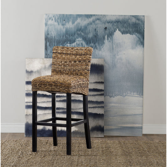 Portman Barstool Stool by Kosas Home. Made from rattan abaca top, mahogany legs in a coastal style.