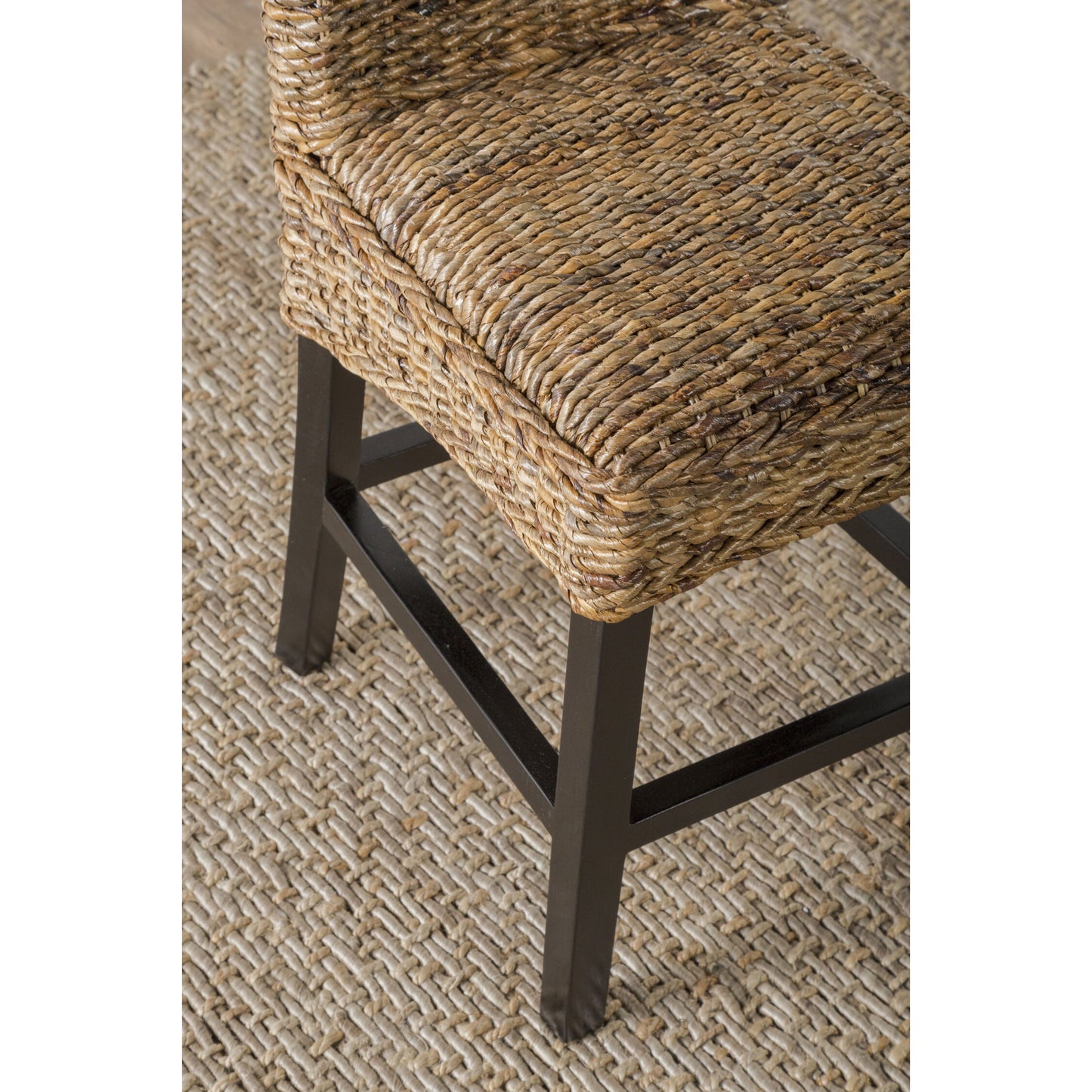 004 SR-897782 | Lifestyle | Portman Barstool Stool by Kosas Home. Made from rattan abaca top, mahogany legs in a coastal style.