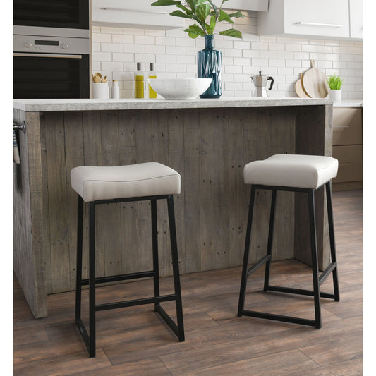 Amber Counter Stool (Set of 2) by Kosas Home. Made from vegan leather, iron legs in a modern style.