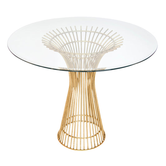 Powell Table Base by Worlds Away in gold leaf. Made from metal, glass in a modern style.