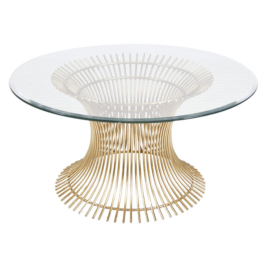Powell Coffee Table Base by Worlds Away in gold leaf. Made from metal, glass in a modern style.