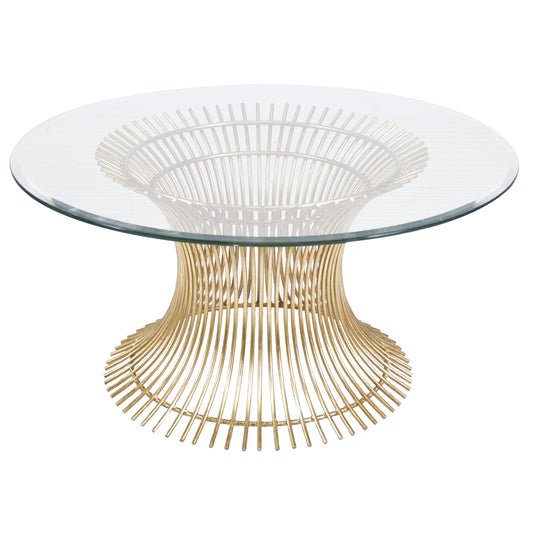 Powell Coffee Table Base by Worlds Away in gold leaf. Made from metal, glass in a modern style.