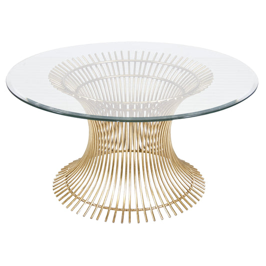 Powell Coffee Table Base by Worlds Away in gold leaf. Made from metal, glass in a modern style.